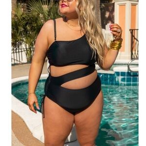 NEW GRACE + EMMA paradise radiance monokini in Black Pearl Shoulder Strap L & M